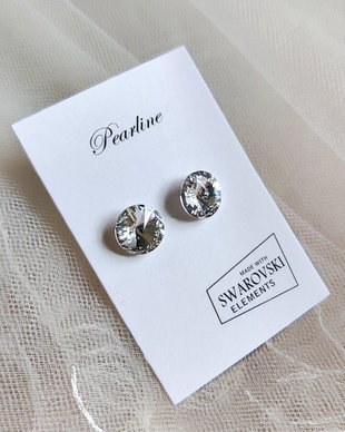 Cercei argint cu cristale Swarovski 11 mm - alb/rosu