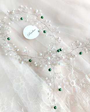 Accesoriu par lung mireasa alb cu verde