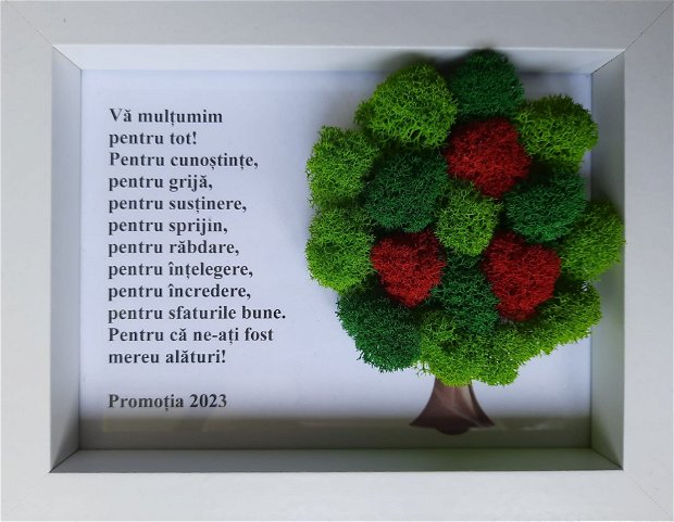 Tablou cu licheni in forma de copac, cu mesaj personalizat