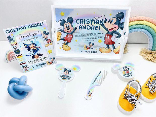 Set aniversar personalizat 1 anisor - Special Mickey Mouse - Tavita mot si accesorii