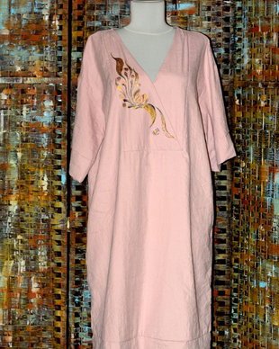 Rochie roz pictata manual, unicat
