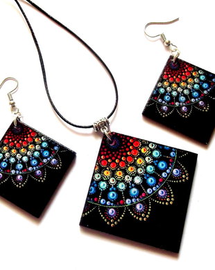 set bijuterii lemn cu mandala 43404