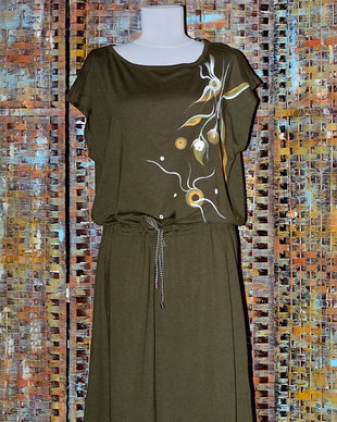 Rochie kaki, pictata manual, unicat
