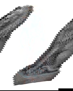 Leu sezand- statueta neagra din rasini(stanga)