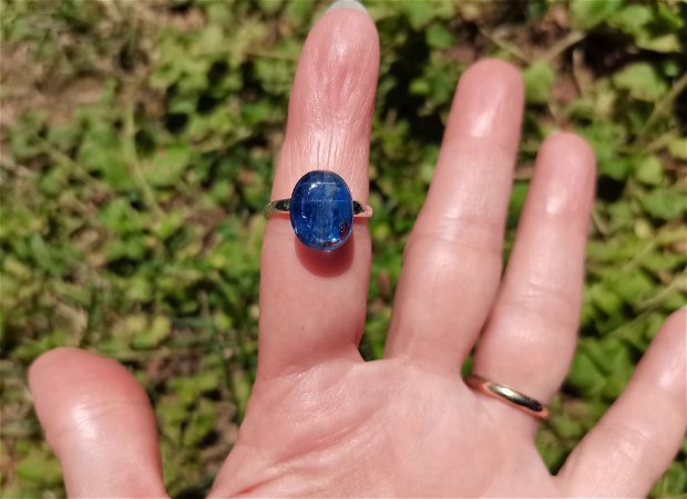 Inel Kianit si Argint 925 - IN1188 - Inel albastru reglabil, inel pietre semipretioase, cristale vindecatoare, inel delicat, cadou prietena, cadou iubita, cadou sotie, inel cadou, cristaloterapie