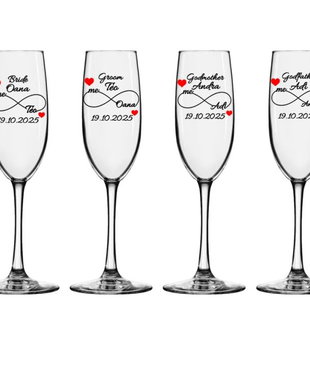Set 4 pahare miri personalizate, pahare sampanie pentru nunta INFINIT LOVE