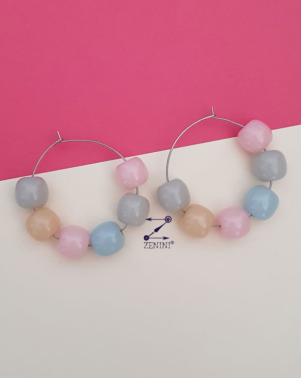 Cercei hoops margele pastel, cercei hoops pastel, cercei de vara, cercei otel inoxidabil