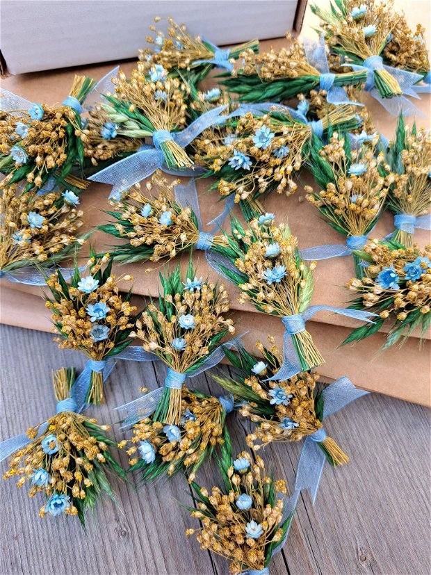 Cocarde nuntă-flori naturale uscate și stabilizate,  Albastru deschis