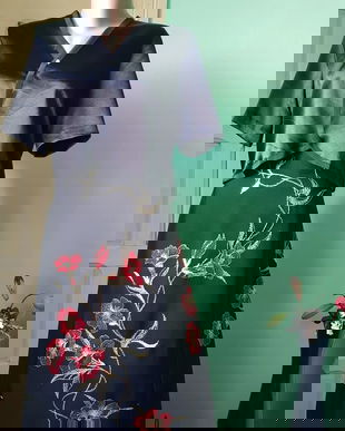 Fusta brodata cu flori rosu-auriu