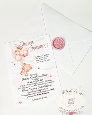 Invitație ursuleț roz