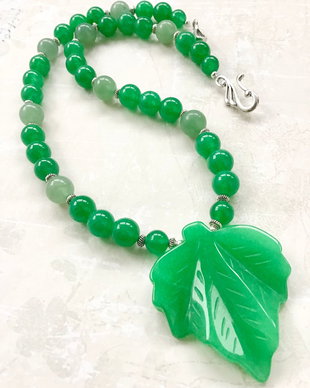 Colier frunza Jad verde & aventurin verde