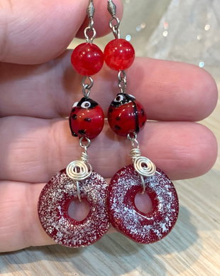 CERCEI LUNGI~HAPPY SUMMER~lampwork,murano,agate,accesorii argintii,inox
