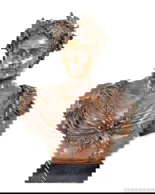 Bustul lui Cezar-statueta din bronz cu un soclu din marmura