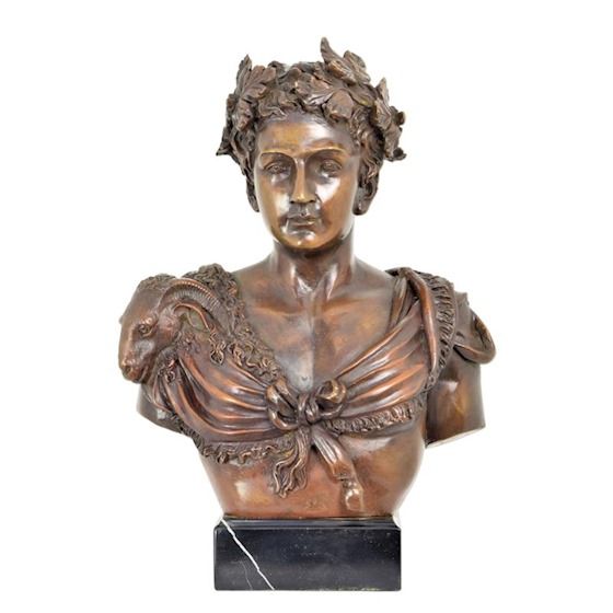 Bustul lui Cezar-statueta din bronz cu un soclu din marmura