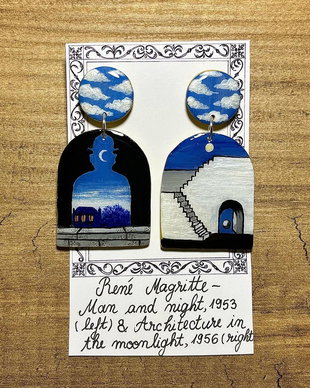 Cercei pictati manual dupa Magritte
