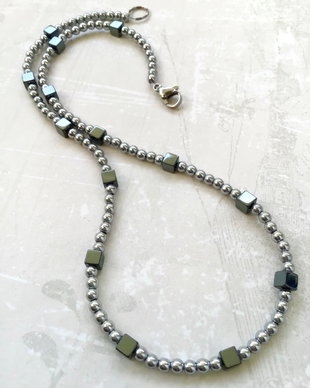 Colier CHOKER hematite argintii