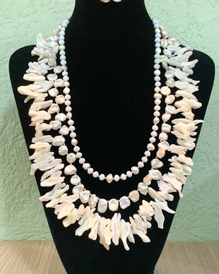 SET~PRECIOUS WHITE~sidef,perle Keshi,perle cultura,cristale fatetate,toho,murano,accesorii argintii