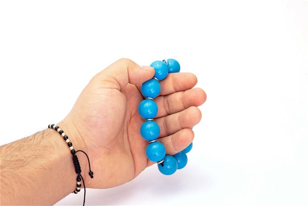 Matanie de mana bile mari 19.4 mm din plastic colorat albastru si discuri din inox