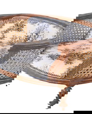 Canapea caine din lemn mahon cu plasa vieneza cu tapiterie cu model