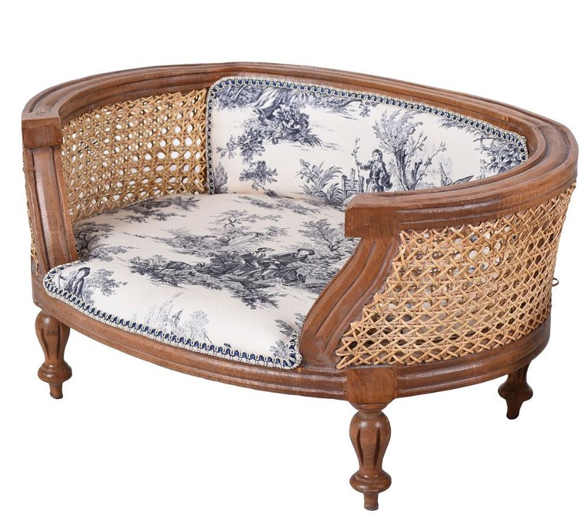 Canapea caine din lemn mahon cu plasa vieneza cu tapiterie cu model