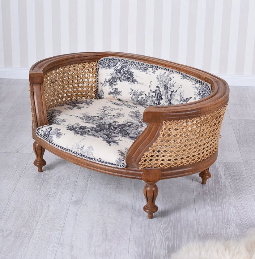 Canapea caine din lemn mahon cu plasa vieneza cu tapiterie cu model