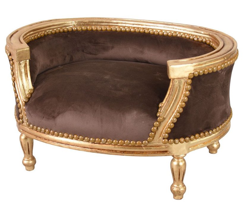 Canapea pentru caine din lemn auriu cu tapiterie maro