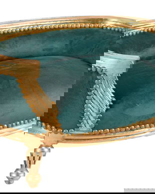 Canapea pentru caine din lemn auriu cu tapiterie verde