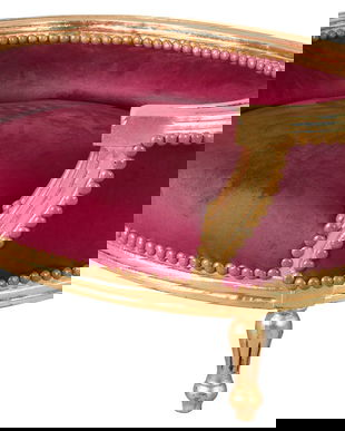 Canapea pentru caine din lemn auriu cu tapiterie rosie