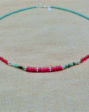 Colier argint turcoaz natural coral miyuki heishi minimalist boho chic casual - Transport gratuit