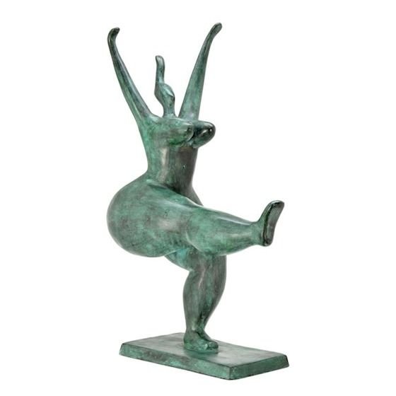 Dansatoare nud-statueta moderna din bronz cu tenta verzuie