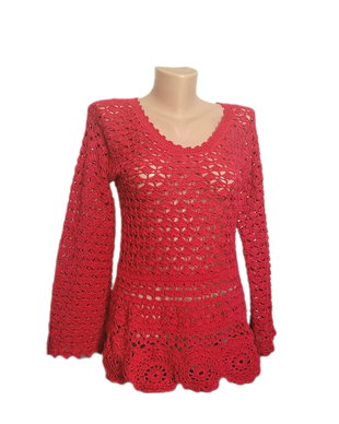 Bluza bumbac crosetata rosu coral