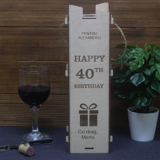 Cutie din lemn pentru sticla de vin personalizata prin gravare 34.3x10.6x10