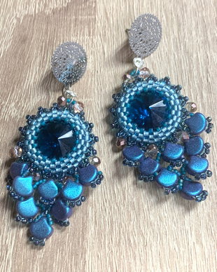 CERCEI STATEMENT~PEACOCK TAIL~toho,rivoli,perles de puca,cristale,inox