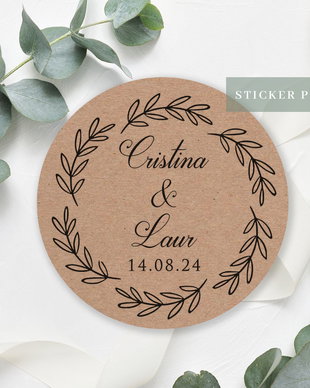 Sticker kraft personalizat pentru marturii, invitatii, plicuri