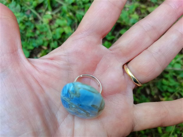 REZERVAT - Inel Opal Owyhee blue si Argint 925 - IN1193 - Inel albastru reglabil, cadou romantic, cadou iubita, inel pietre semipretioase, inel cadou, bijuterii cadou, cadou sotie, cristale de colectie, cristaloterapie