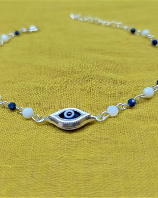 Bratara argint nazar lapis lazuli sidef minimalista - Transport gratuit