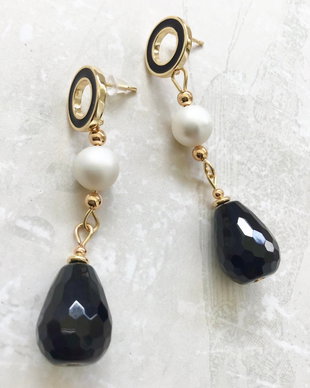 cercei onix negru & perle albe Mallorca
