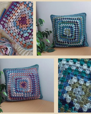 Fata de perna 40×40 cm, crosetat manual verde mov roz cu doua fete