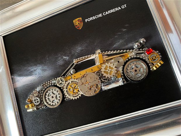 Porsche Carrera Cod M 588・Tablou masini・Cadouri barbati・Masini de epoca・Colaj accesorii metalice