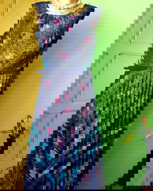 Rochie vintage cu flori si dungi