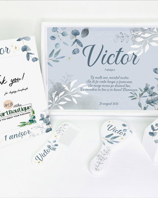 Set aniversar personalizat 1 anisor - Eucalipt - Tavita mot si accesorii