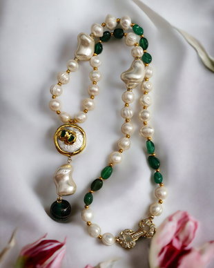 Colier perle naturale, diopside si Murano