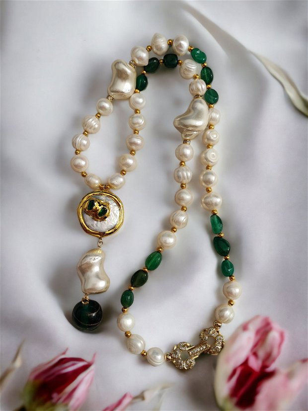 Colier perle naturale, diopside si Murano