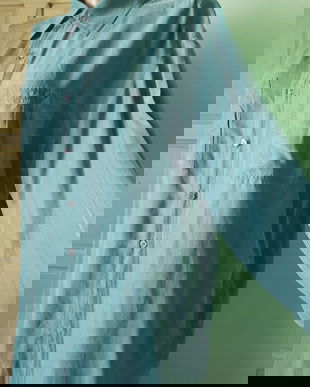 Camasa barbateasca din matase naturala, verde cenusiu