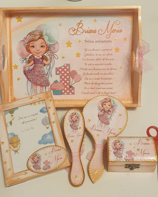 Set personalizat pentru mot, tema fetita cu baloane