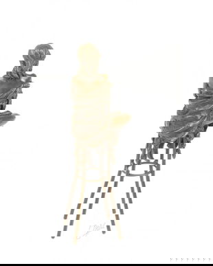 Doamna la bar - statueta din bronz masiv