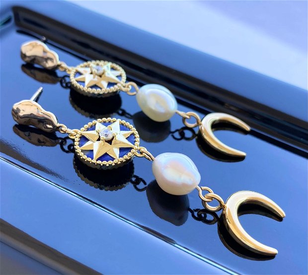 Cercei cu lapis lazuli si perle de cultura