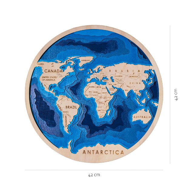 Tablou harta lumii din lemn 6 straturi 42x42