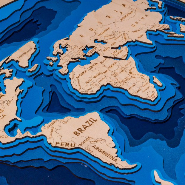 Tablou harta lumii din lemn 6 straturi 42x42