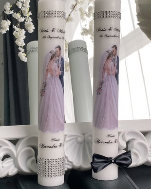 Lumanari de nunta personalizate cu strasuri argintii